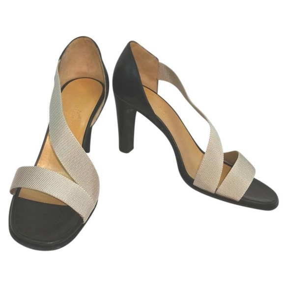Hermes Banded Open Toe Calfskin Heels 37.5 - Picture 1 of 6